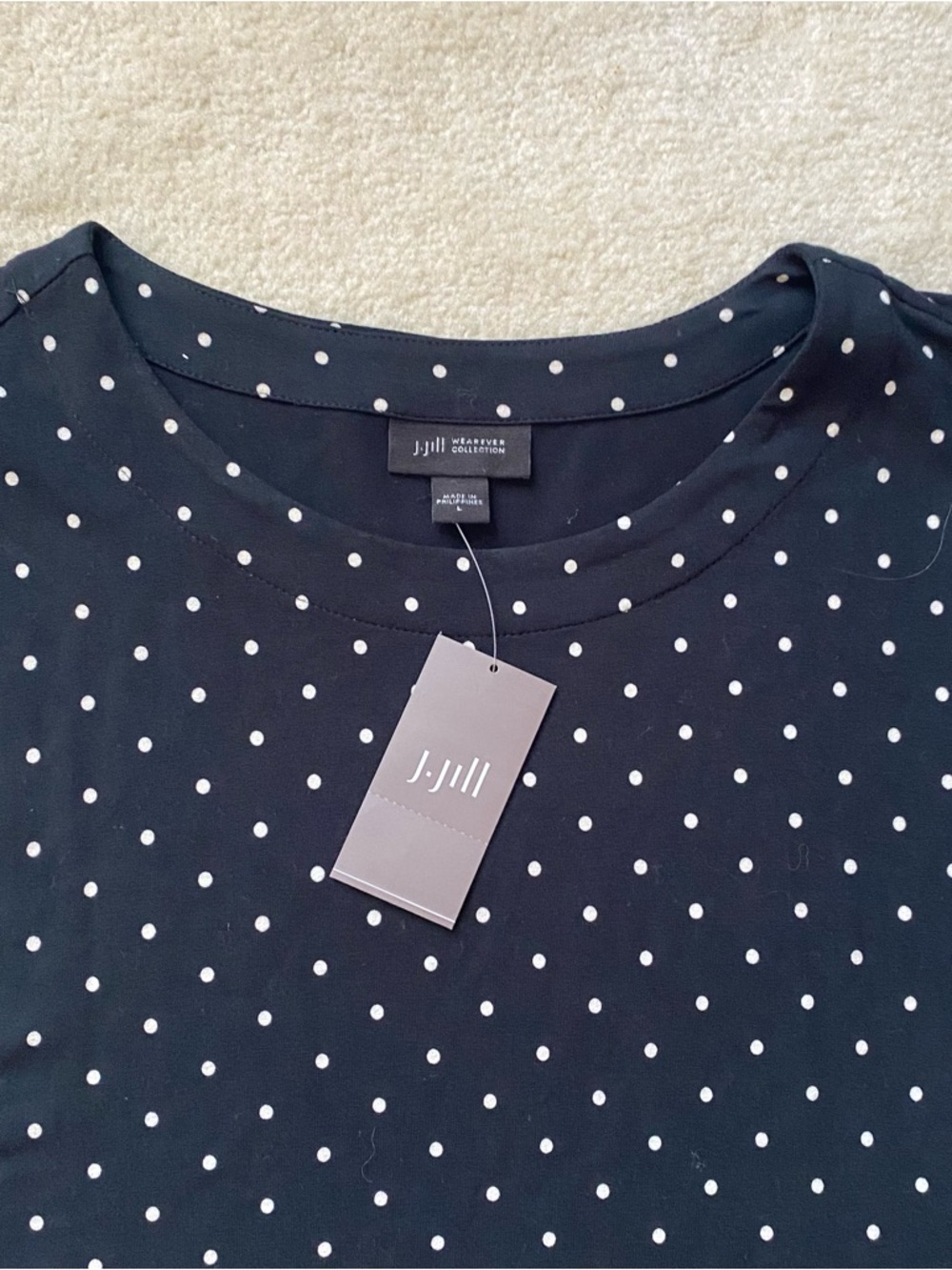 J Jill Wearever Black Polka Dot Sleeveless Rayon Knit Tunic Top Large NEW - Picture 3 of 6